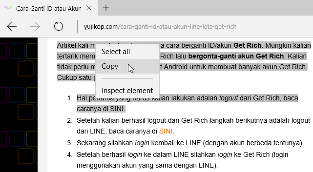 tidak bisa klik kanan
