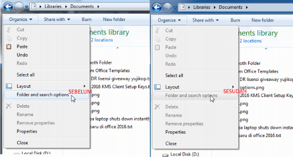sembunyikan folder option