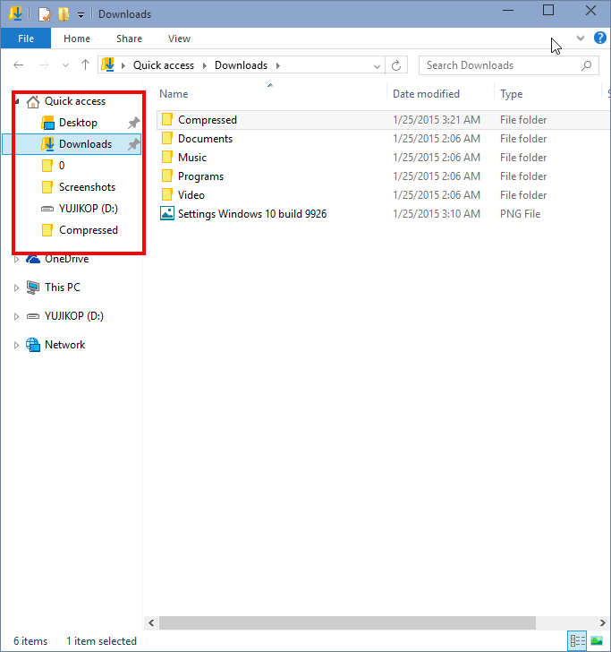 Quick acces Windows 10