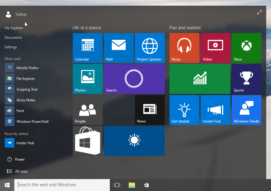 start menu windows 10 10074 blur