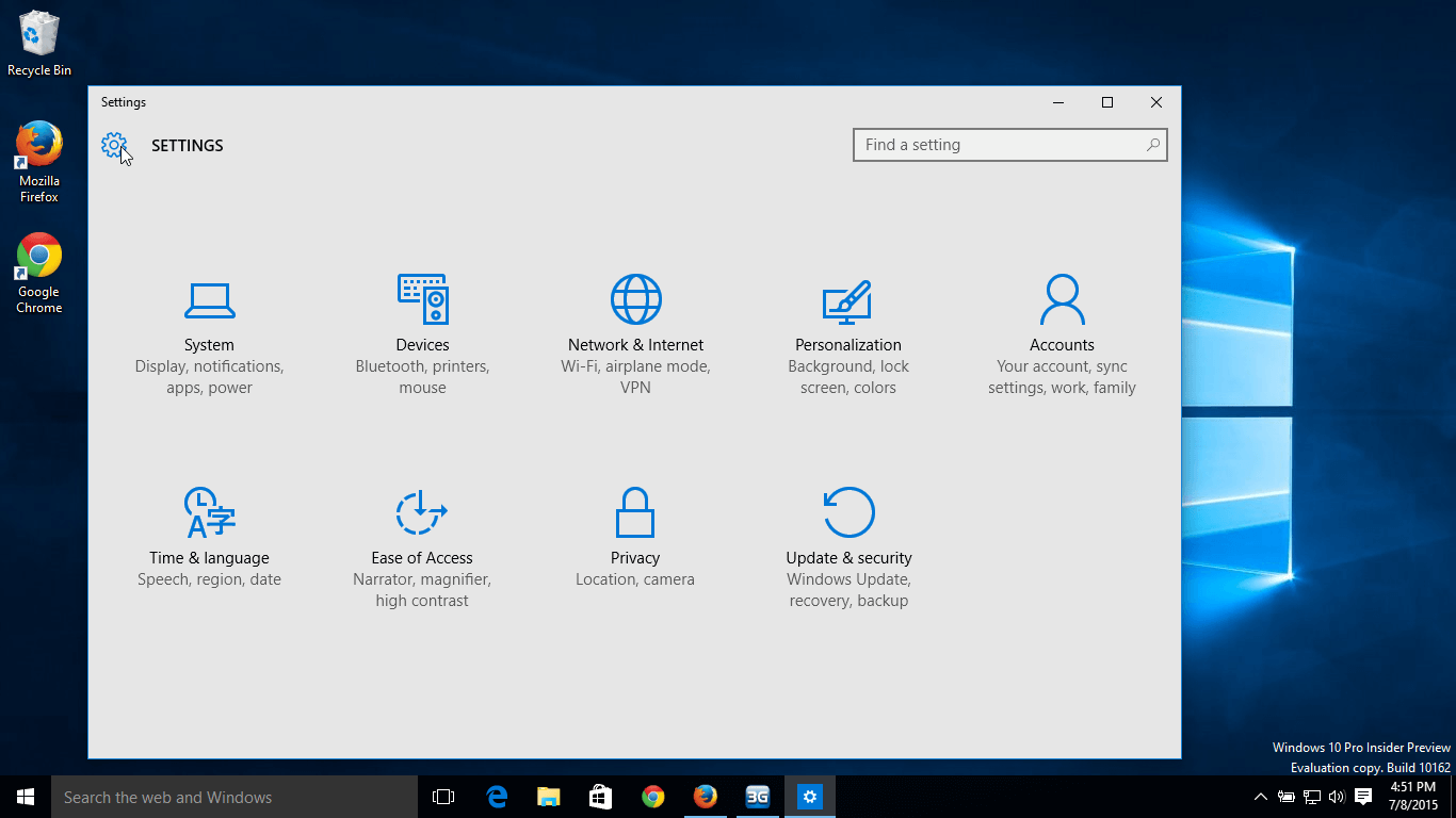 Settings Windows 10