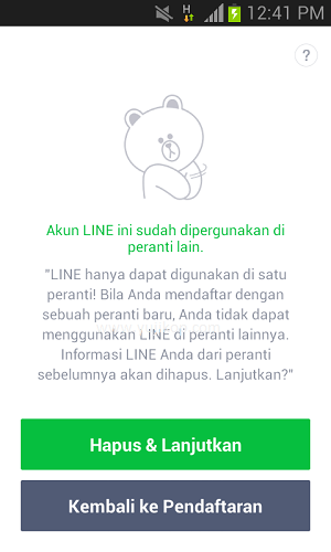 akun line sudah dipergunakan