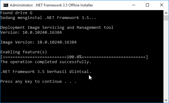 script instal .net framework 3.5 windows 10