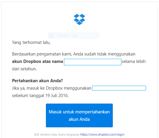 Penutupan akun Dropbox
