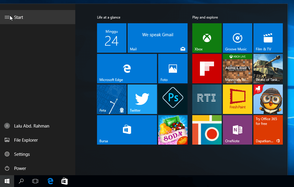 Start Menu Windows 10 Build 14328