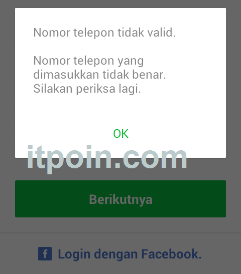 Nomor telepon tidak Valid