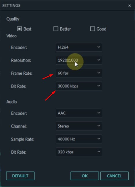setting bitrate video youtube